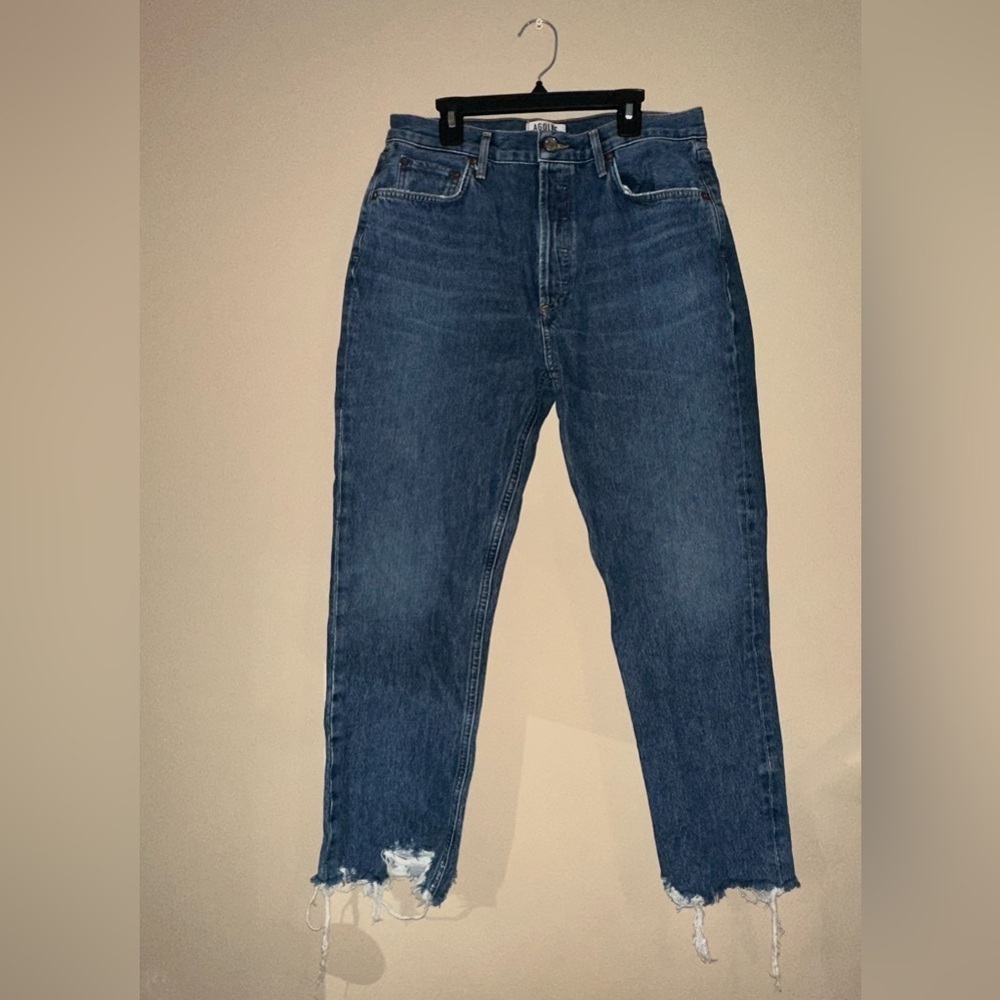 AGOLDE 30 High Rise Jeans Distressed Denim frayed Hem 30
